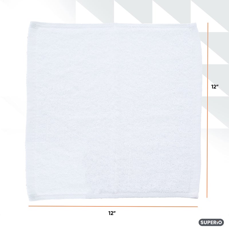 Superio White Washcloths 12 Pack Terry Cloth Rags 100% Cotton 12" Cleaning Cloths, Kitchen Towels, Facial Washcloth, Spa Cloths, Hand Towel, Small Lint Free Rags for Multi-Purposes - Image 2